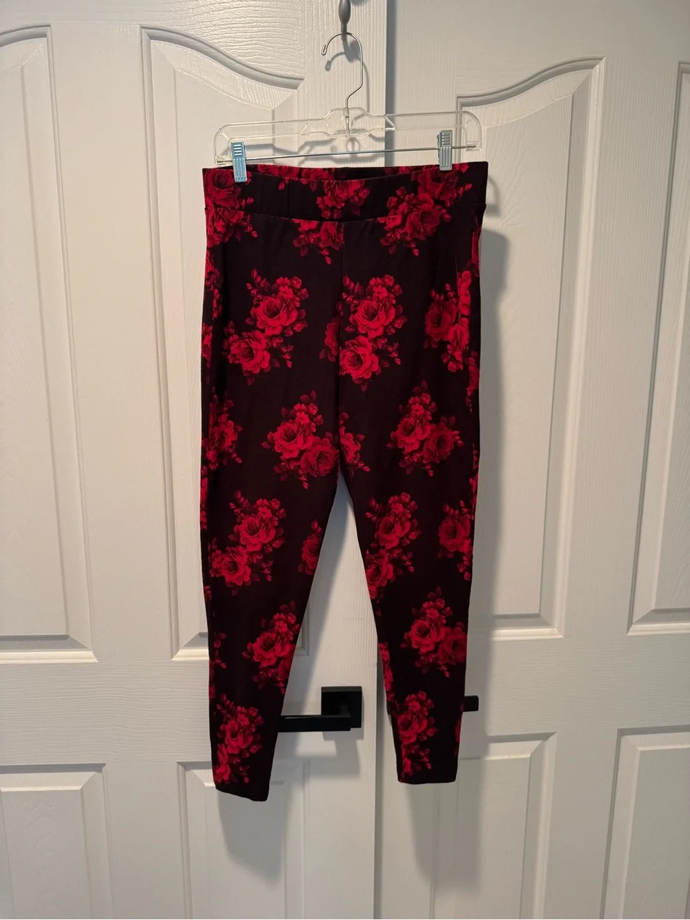 Torrid Black Leggings with Red Floral Print